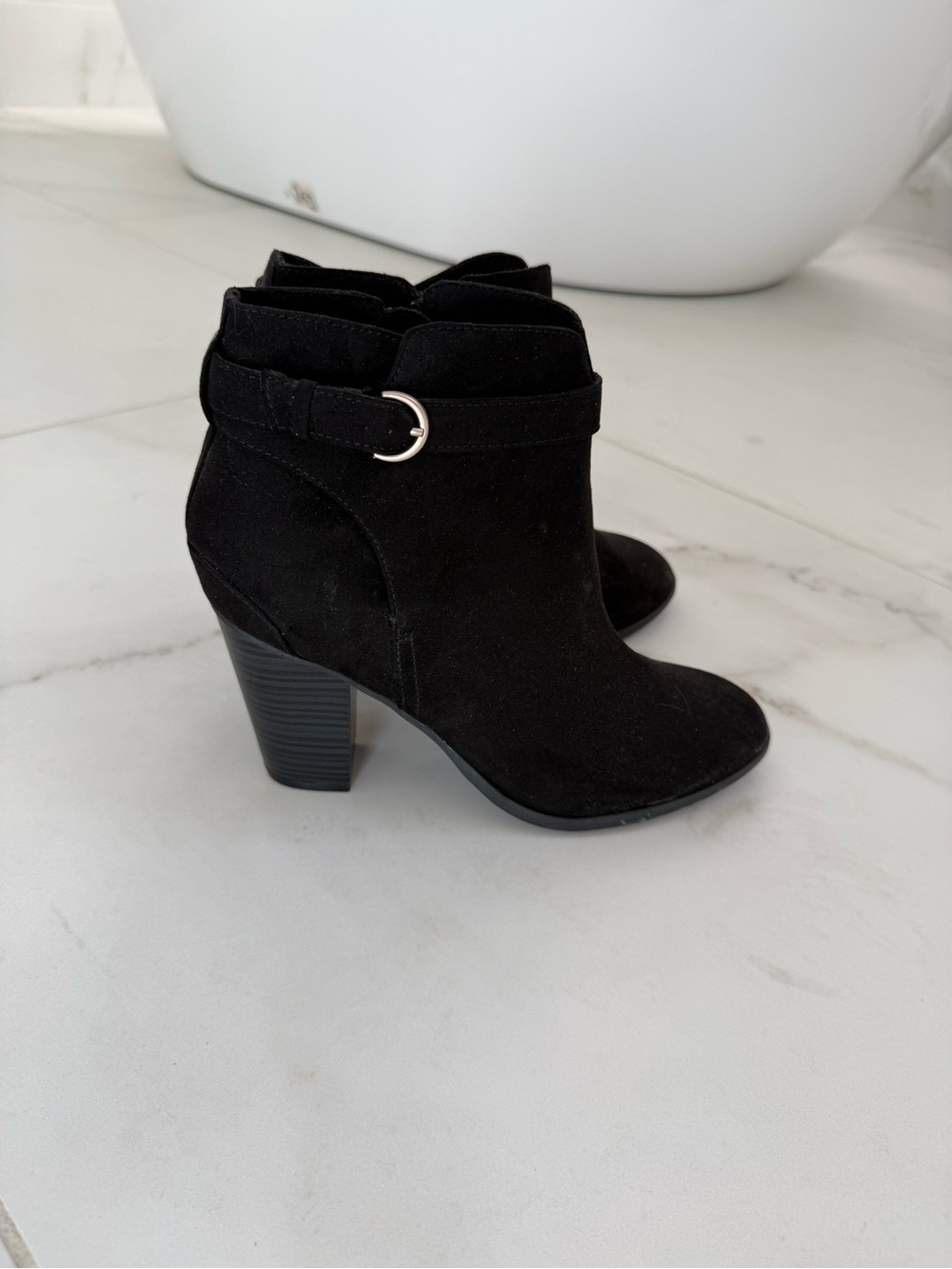 Black Suede Heeled Boots with Buckle Detail - Size 10 - NWT!